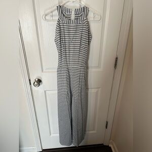 CBR Blue & White Striped 3/4 Length Wide Leg Jumpsuit Womens Small NWT